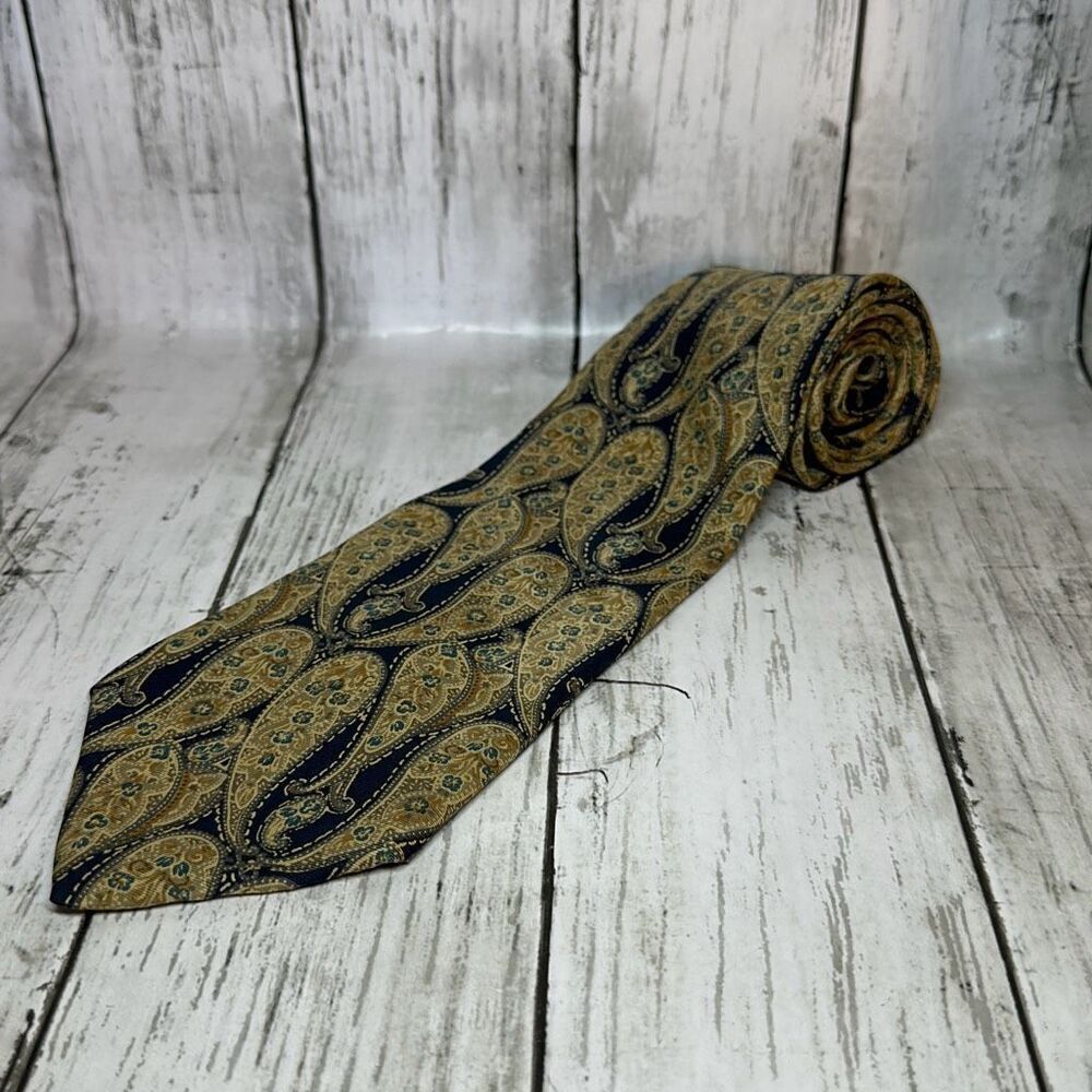 Britches Great Outdoors Paisley Silk Tie Blue Tan Made‎ in USA Union Made